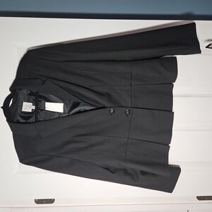 Halogen Fully-Lined Suit Jacket/Blazer w/Peplum - Size 16 Black w/Blue